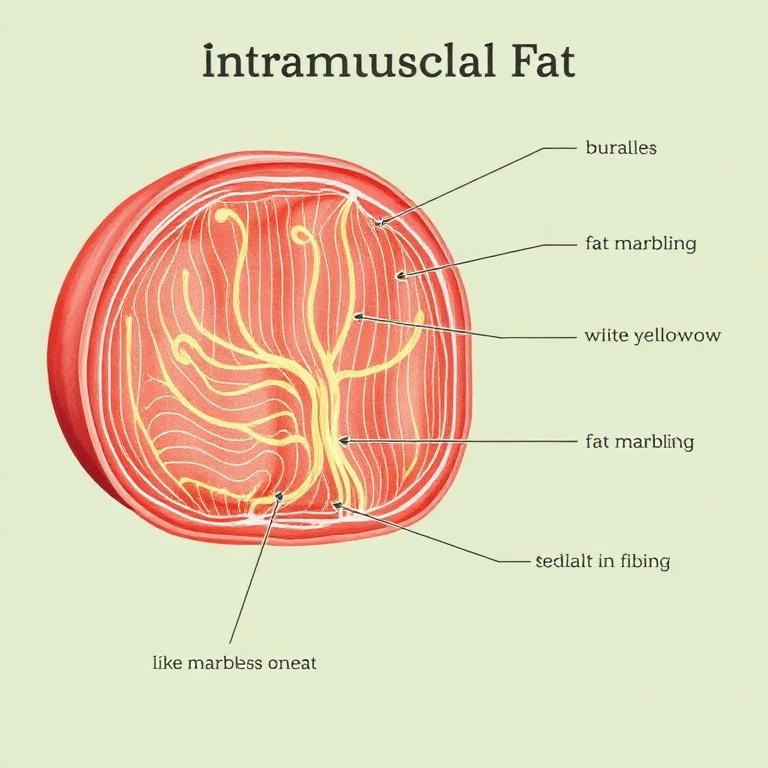 Cross-section of muscle showing fat marbling between fibers