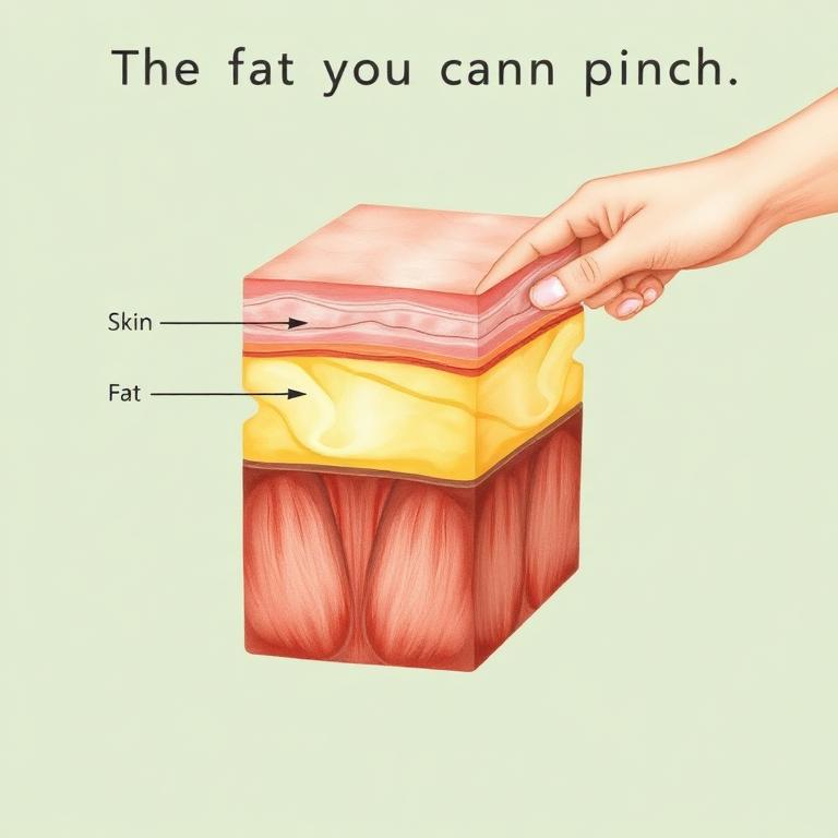 Cross-section of skin showing subcutaneous fat layer being pinched